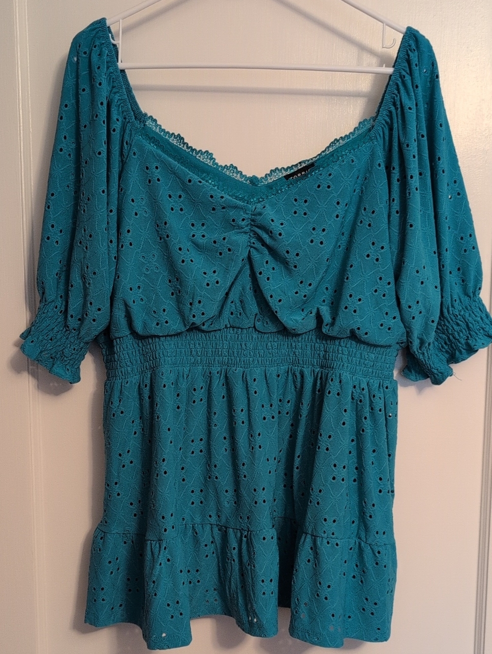 torrid Teal Eyelet Peasant Tunic Top
